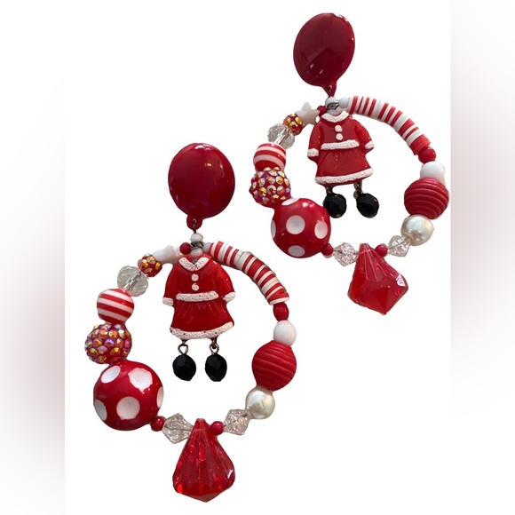 Holiday santa tree mistletoe charm earring hoop loop bead festive party dress - Picture 1 of 5